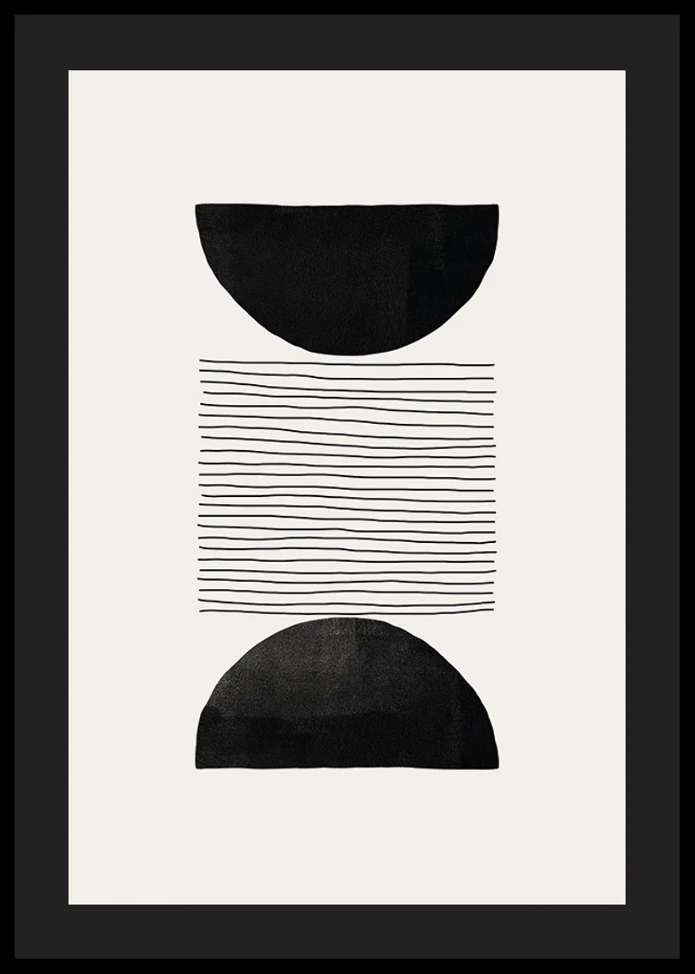 Abstract motif with black semicircles and thin lines on beige-12