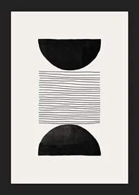Abstract motif with black semicircles and thin lines on beige-5