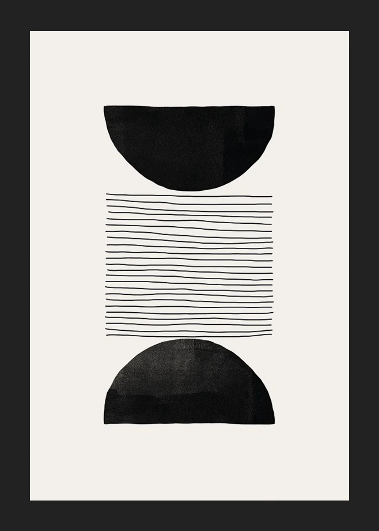 Abstract motif with black semicircles and thin lines on beige-12