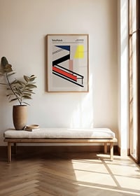 Bauhaus ihlette absztrakt kompozíció piros, sárga és fekete színben-2