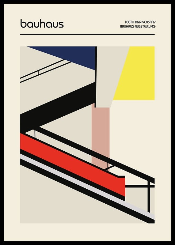 Bauhaus ihlette absztrakt kompozíció piros, sárga és fekete színben-12