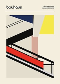 Bauhaus ihlette absztrakt kompozíció piros, sárga és fekete színben-1