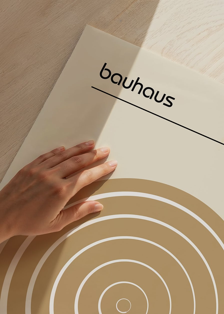 Graphic illustration with circular lines in beige and white-12