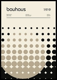 Ilustración gráfica con círculos negros y beige en estilo Bauhaus-0