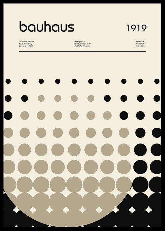 Ilustración gráfica con círculos negros y beige en estilo Bauhaus-12