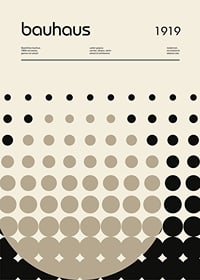 Ilustración gráfica con círculos negros y beige en estilo Bauhaus-1