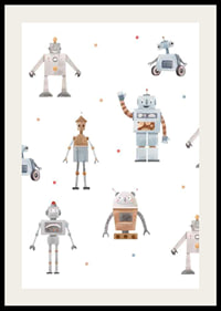 Lekfulla tecknade robotfigurer i mjuka pastelltoner-2