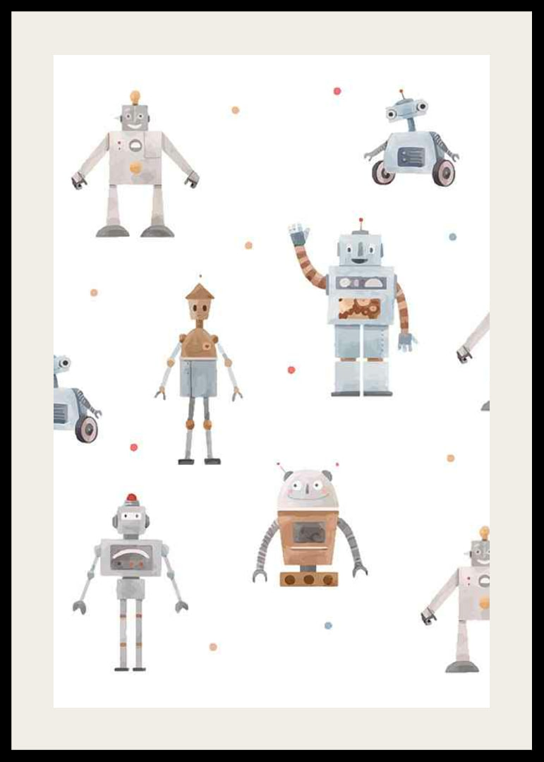 Lekfulla tecknade robotfigurer i mjuka pastelltoner-12