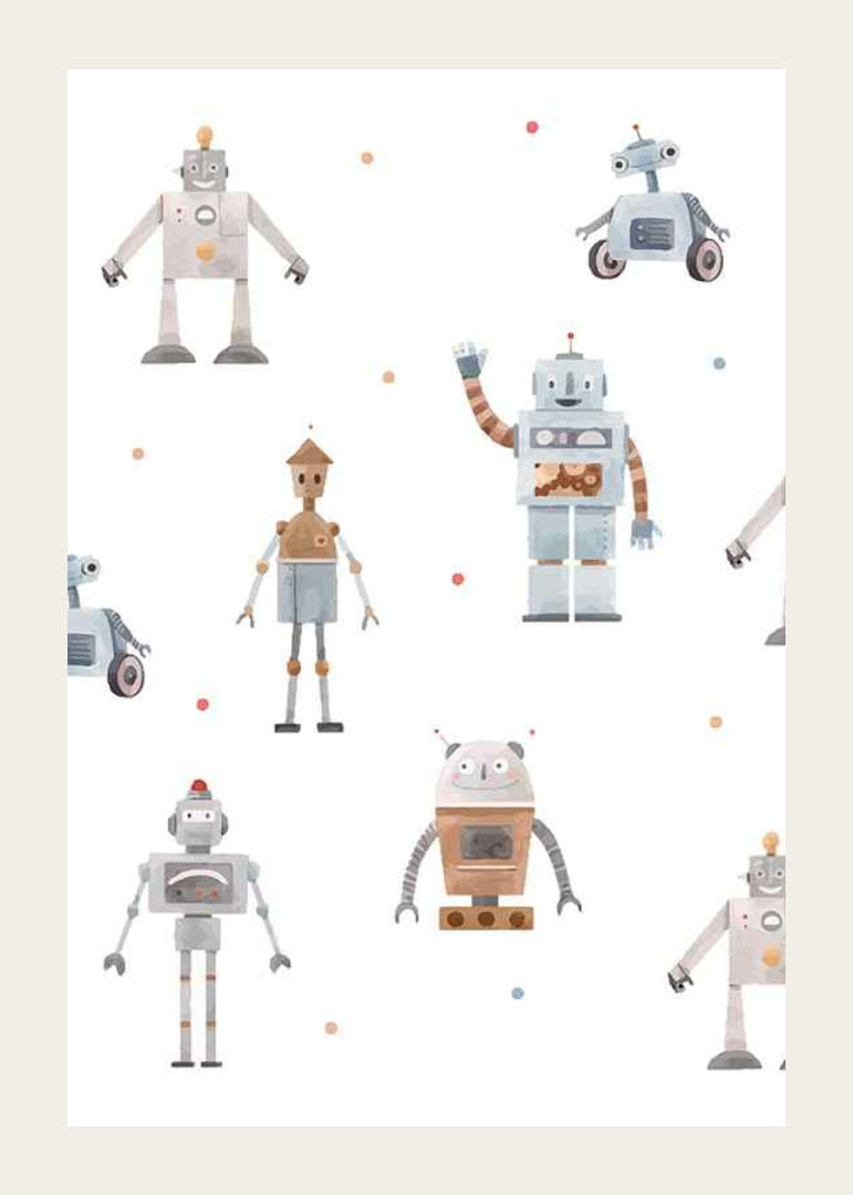 Personaje robotice jucăușe de desene animate în tonuri pastelate moi-12