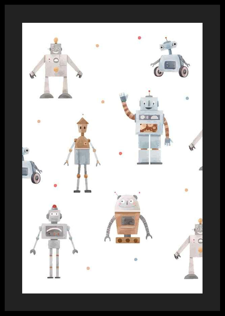 Lekfulla tecknade robotfigurer i mjuka pastelltoner-12