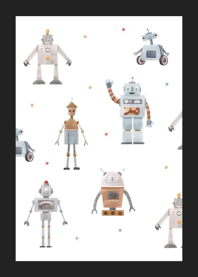 Lekfulla tecknade robotfigurer i mjuka pastelltoner-12