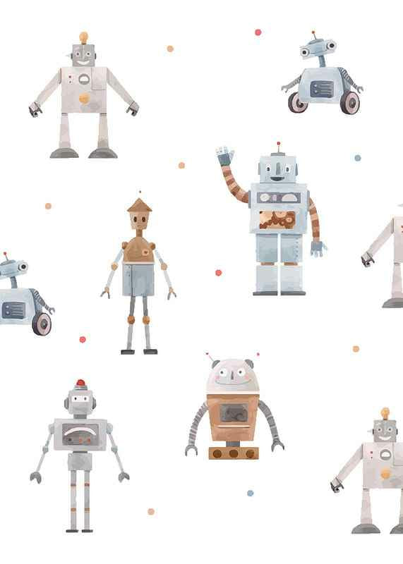 Lekfulla tecknade robotfigurer i mjuka pastelltoner-12