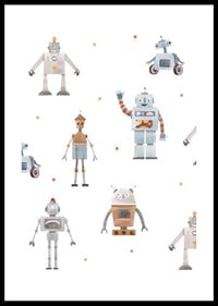 Lekfulla tecknade robotfigurer i mjuka pastelltoner-0