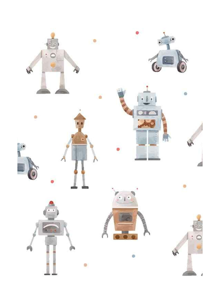Lekfulla tecknade robotfigurer i mjuka pastelltoner-12