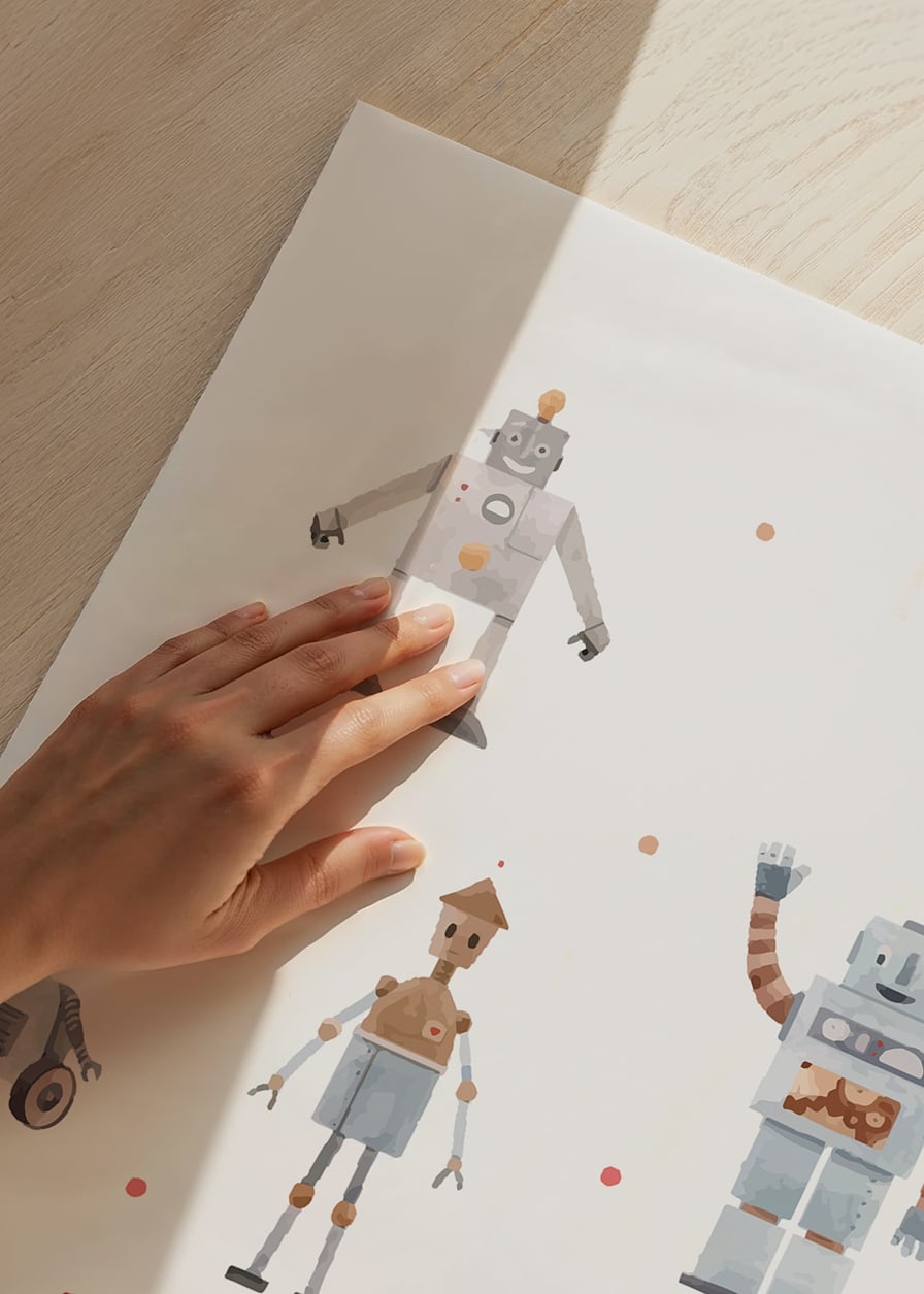 Lekfulla tecknade robotfigurer i mjuka pastelltoner-12