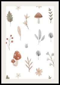 Aquarelillustratie van paddenstoelen, bessen en bladeren in gedempte tinten-2