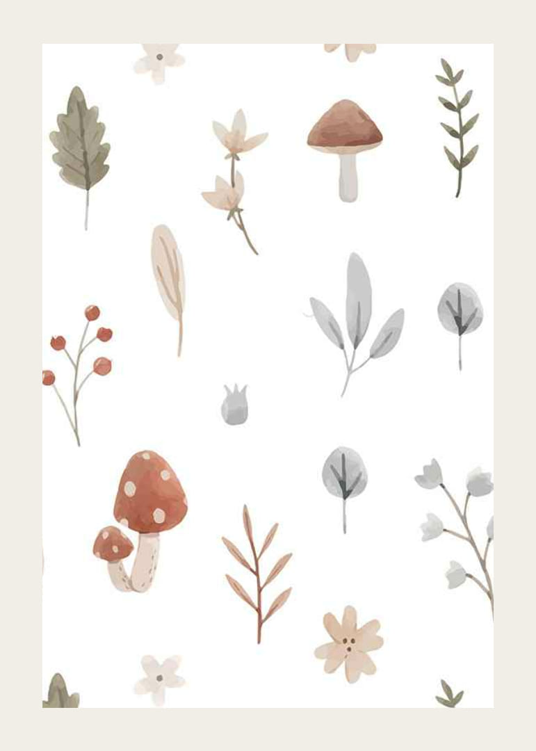 Aquarelillustratie van paddenstoelen, bessen en bladeren in gedempte tinten-12