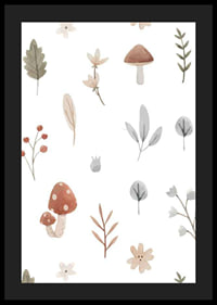Watercolor illustration of mushrooms, berries and leaves in muted tones-4
