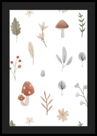 Aquarelillustratie van paddenstoelen, bessen en bladeren in gedempte tinten-4