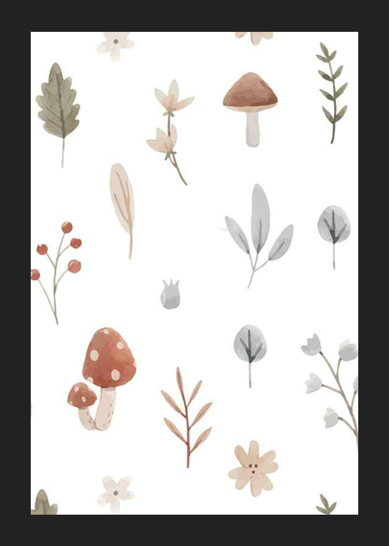 Aquarelillustratie van paddenstoelen, bessen en bladeren in gedempte tinten-12