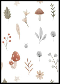 Watercolor illustration of mushrooms, berries and leaves in muted tones-6