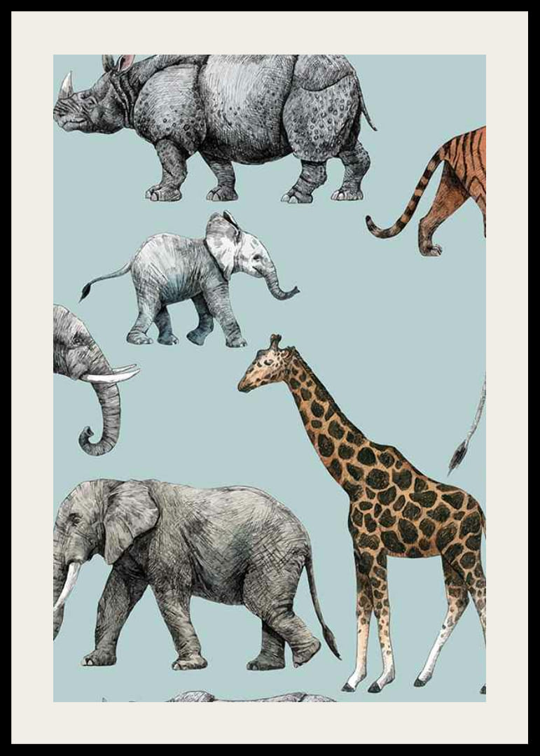 Animaux africains illustrés sur fond bleu clair-12