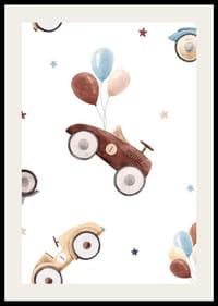 Akvarellillustration av leksaksbilar med ballonger, pastellfärger-2