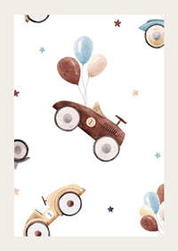 Watercolor illustration of toy cars with balloons, pastel colors-3