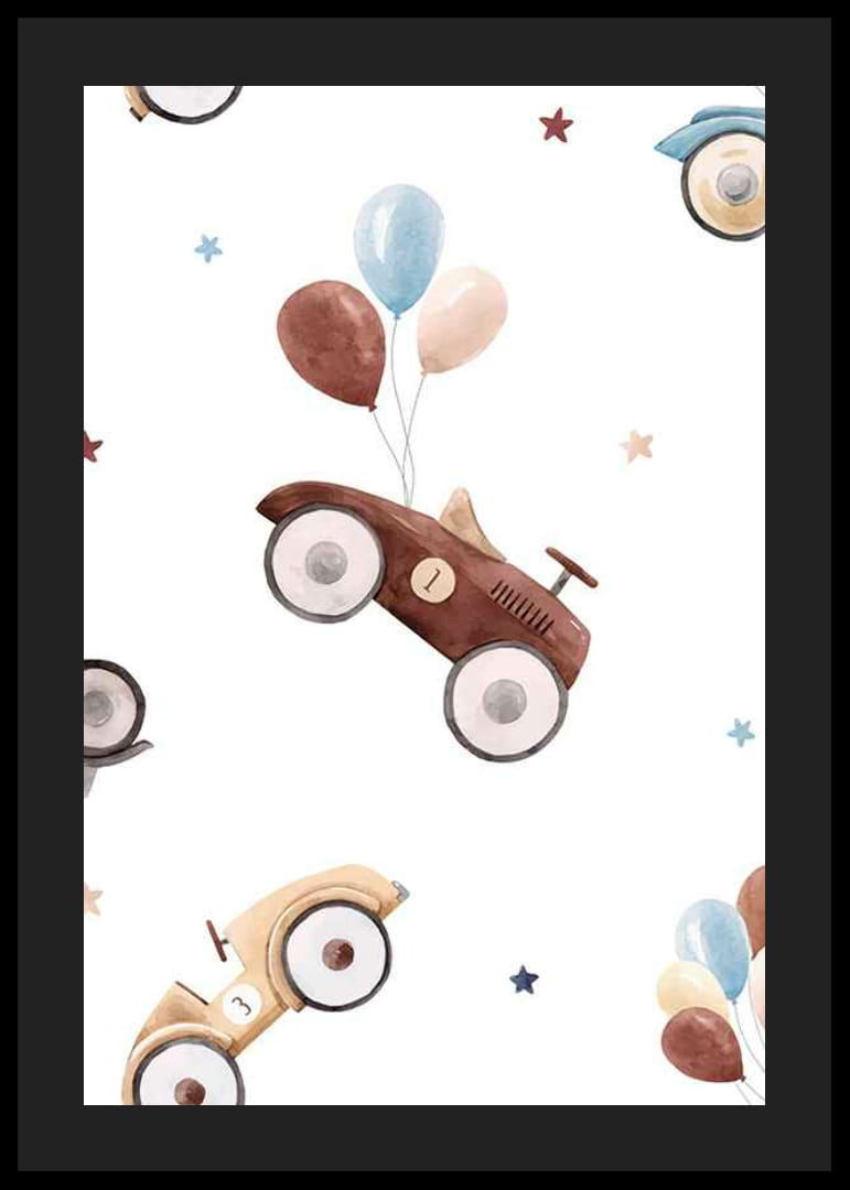 Akvarellillustration av leksaksbilar med ballonger, pastellfärger-12