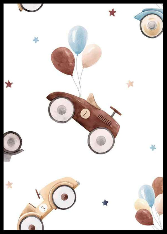Watercolor illustration of toy cars with balloons, pastel colors-12