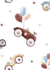 Watercolor illustration of toy cars with balloons, pastel colors-7