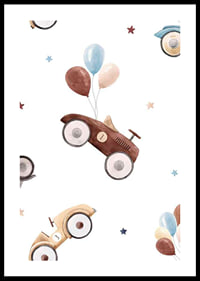 Watercolor illustration of toy cars with balloons, pastel colors-0