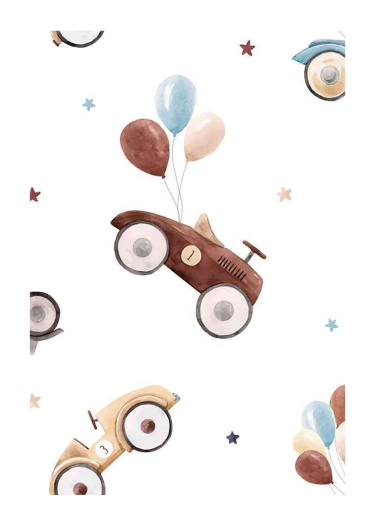 Watercolor illustration of toy cars with balloons, pastel colors-12