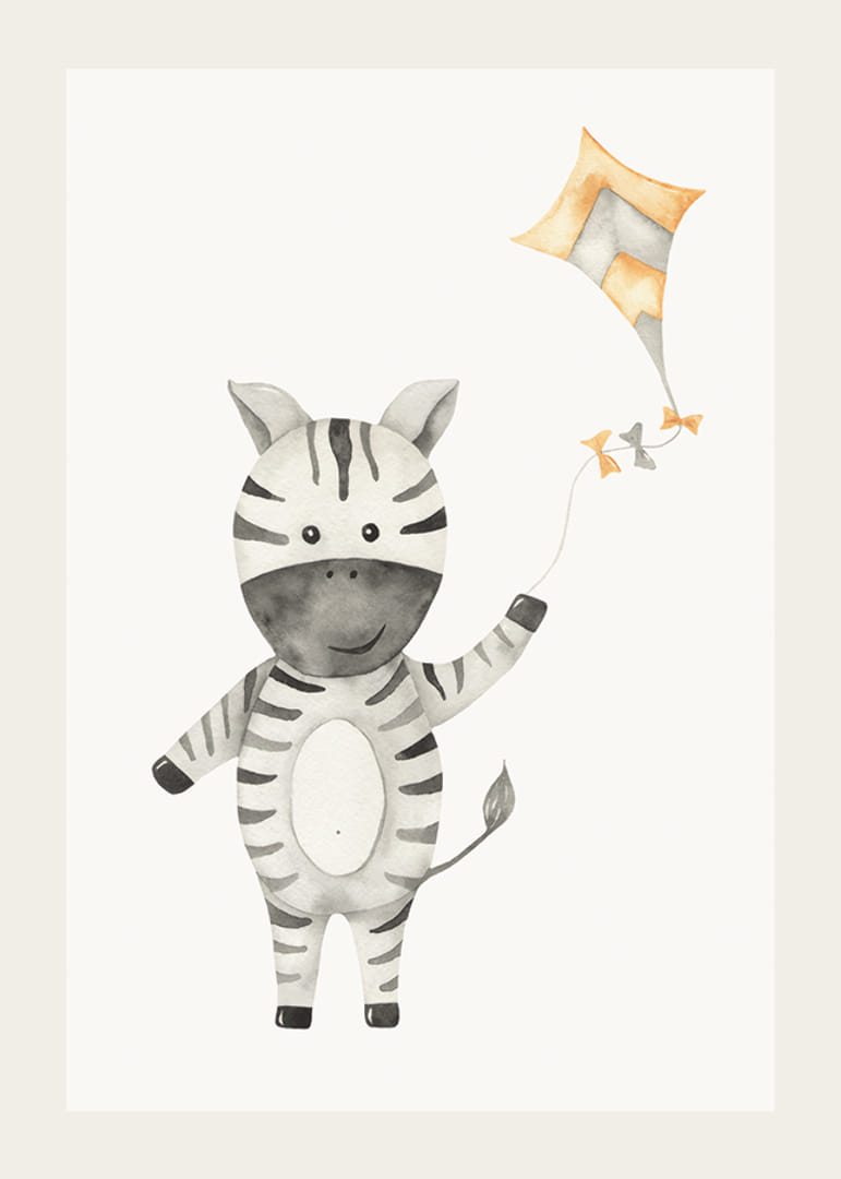 Aquarelillustratie van zebra met draak op lichte achtergrond-12