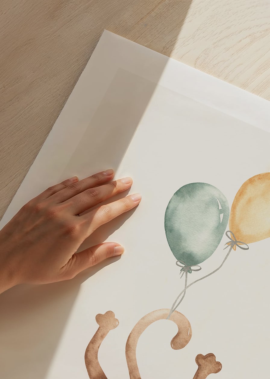 Watercolor illustration of monkey with two balloons, bright colors-12