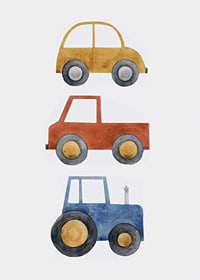 Watercolor illustration with yellow car, red car and blue tractor-7