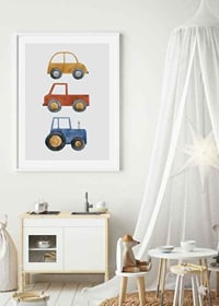Watercolor illustration with yellow car, red car and blue tractor-8