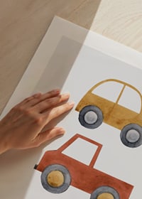 Watercolor illustration with yellow car, red car and blue tractor-9