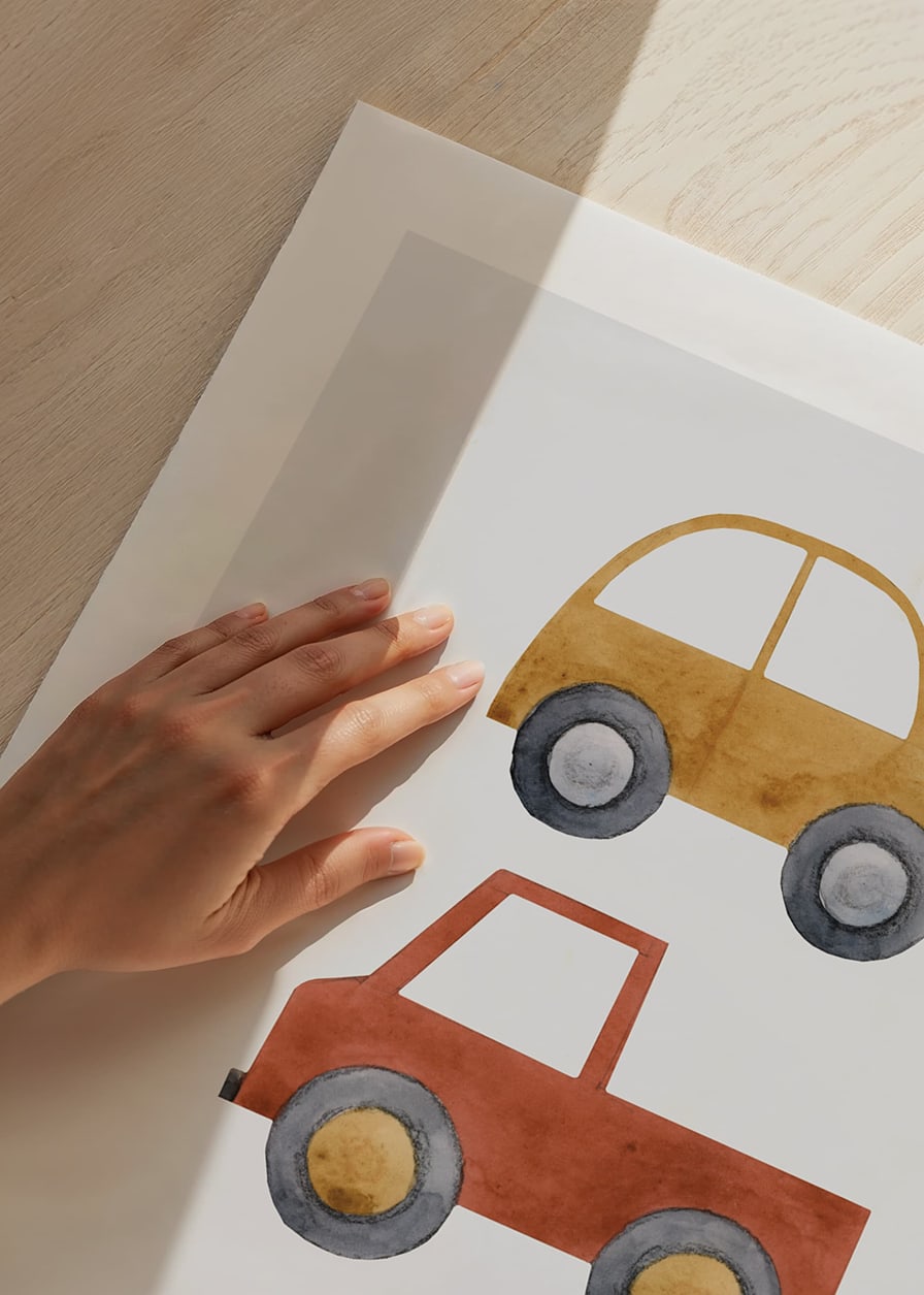 Watercolor illustration with yellow car, red car and blue tractor-12