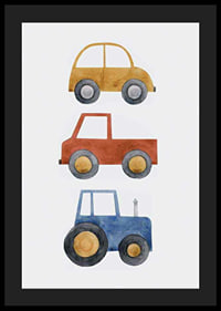 Watercolor illustration with yellow car, red car and blue tractor-4