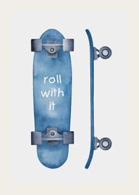 Ilustración de acuarela de patineta azul con texto blanco.-3
