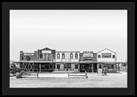 Black and white photo of historic wooden buildings on Route 66-4