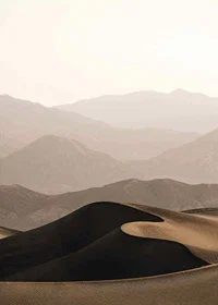 Soft-toned desert landscape with rolling dunes and mountains-7