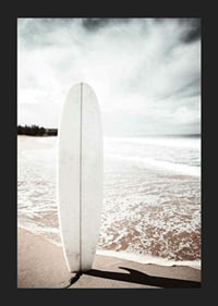 Photographic surfboard standing in the sand at the ocean's edge-5