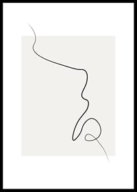 Minimalist line drawing of face profile on beige surface-0