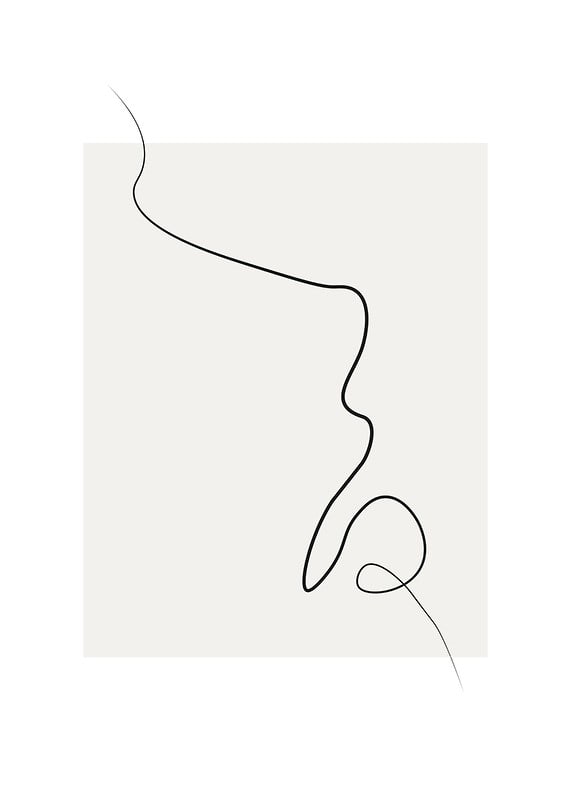Minimalist line drawing of face profile on beige surface-12