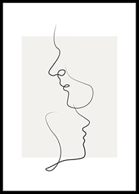 Arte lineal minimalista con dos caras de perfil, negro sobre beige.-0