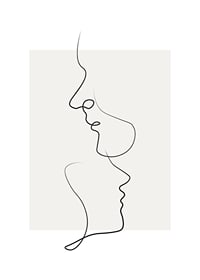 Arte lineal minimalista con dos caras de perfil, negro sobre beige.-1