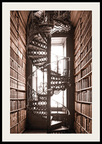 Photograph of spiral staircase in historic library with books-2
