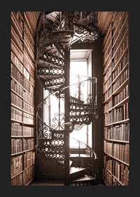 Photograph of spiral staircase in historic library with books-5
